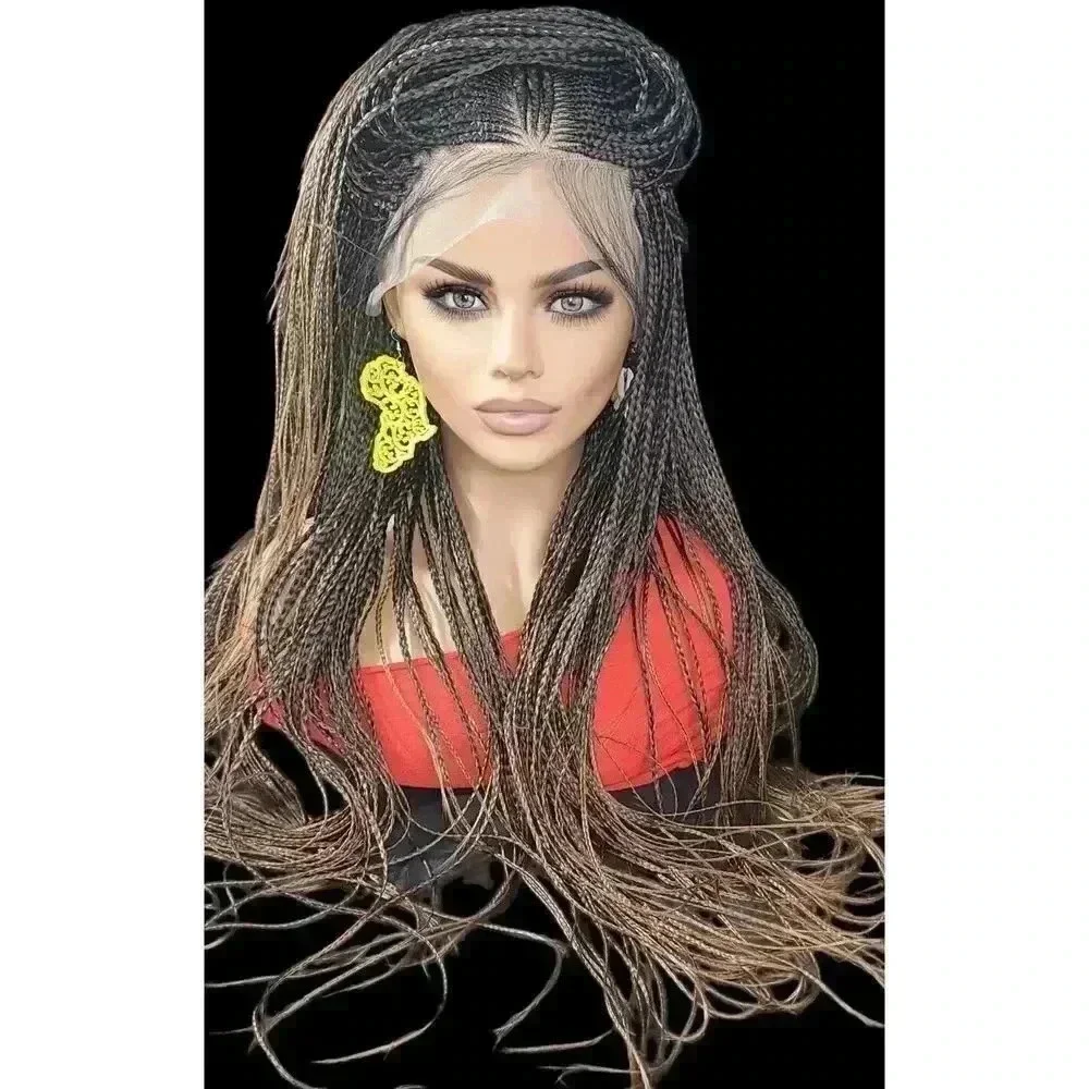 Premium Handmade Auburn Ombre Braided Wig with Box Braids & Cornrows - NWT